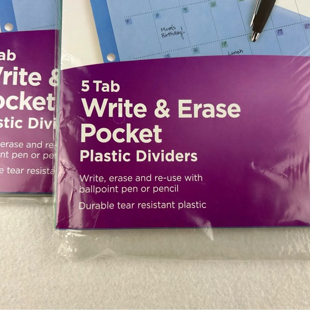 Avery 5 Tab Write & Erase Pocket Plastic Dividers 16176 Lot of 2